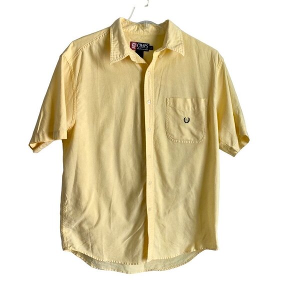 Chaps Ralph Lauren Yellow Short Sleeve Button Down Cotton Shirt Large - Picture 1 of 7